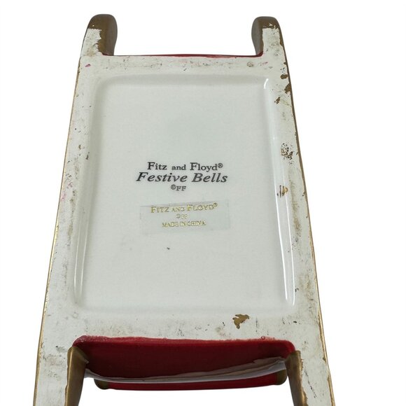 Fitz and Floyd Christmas Holiday Sleigh Ceramic Festive Bells Red and Gold - Picture 6 of 7